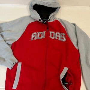 Adidas Sz M Gray Red 70% Cotton 30% Polyester Blend Full Zipper Logo Hoodie